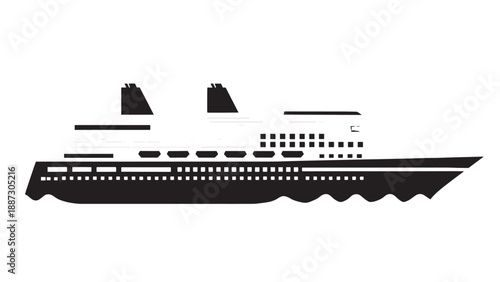 Silhouette of a Large Cruise Ship on Calm Ocean Surface, Evoking Travel and Maritime Adventure.