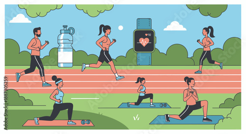 Women Exercising on Running Track Outdoor.