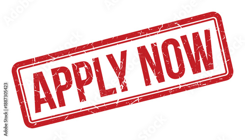 Apply now, red grunge rubber stamp vector illustration on transparency grid background, dirty effect, ink