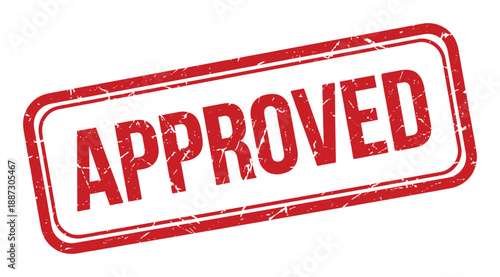 Approved red rubber stamp seal with grunge texture over transparent background for business documents