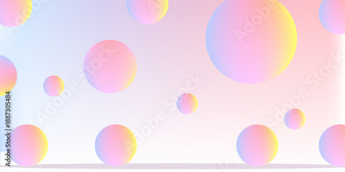 Colorful palette abstract 3D render of dynamic abstract glossy spheres background for mockups,flat lay designs and templates with copy space for text.Dynamic wallpaper with balls or particles
