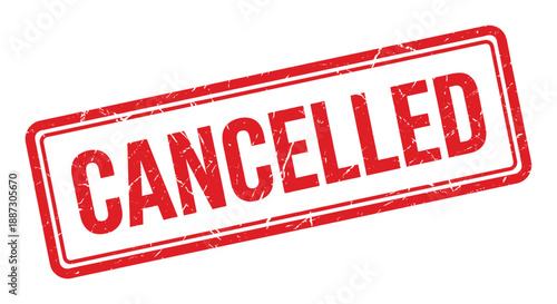 Cancelled red rubber stamp vector on transparent background for business documents and order status