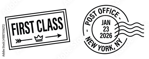 First class post office new york ny postage stamps collection with mail cancellation date and waves