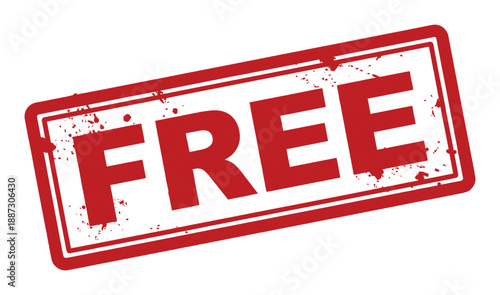 Free, red grunge rubber stamp vector illustration on transparency grid background, dirty effect, ink