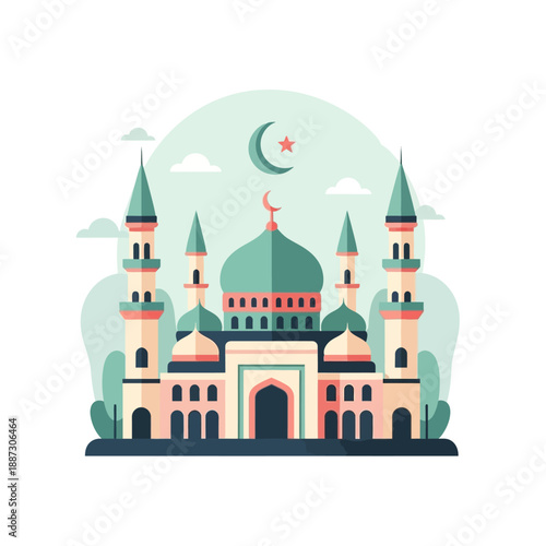 Wallpaper Mural Islamic Mosque Greeting Card Illustration Flat Style Torontodigital.ca