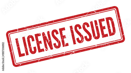 License issued rubber stamp with rough texture and double frame, vector illustration on transparent background
