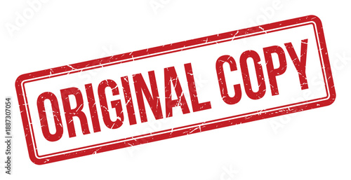 Original copy red rubber stamp with grunge texture on transparent grid background professional seal