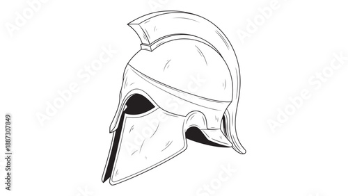 Lineart illustration of a classical Roman gladiator helmet with crest and visor for graphic design.