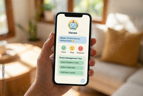 Editable stress homework mental collage anxiety therapy support meditation app screen stress tracker mood check calm interface on smartphone Mental Health Management
