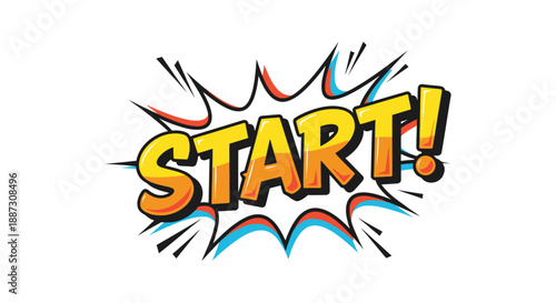 Colorful Comic Style Start Text Illustration.