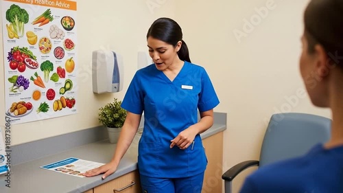 Healthcare Professional Providing Nutrition Advice to Patient in Clinic Setting, promoting Healthy