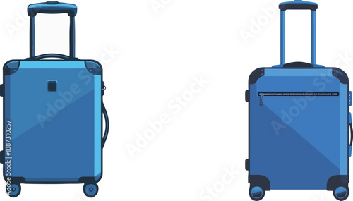 Blue Rolling Travel Suitcase Flat Vector Icon