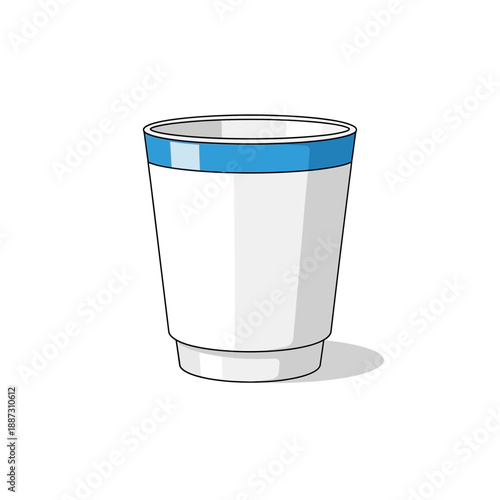 White disposable cup with blue stripe, isolated on white background