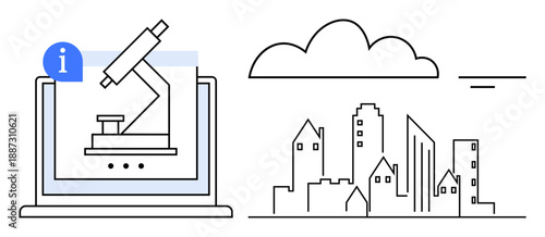 Digital innovation concept. Digital platforms enabling scientific research and urban planning. Digital tools enhance research efficiency and learning. Useful for technology, research, education