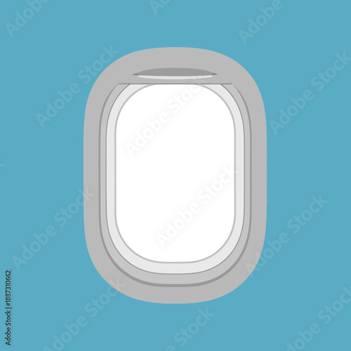 Airplane window porthole on blue sky background, flat design.