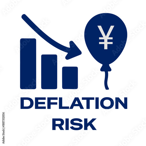 Illustration showing deflation risk with a falling chart and a yen sign balloon. Concept for economic crisis and financial problems.