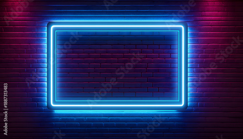 Wallpaper Mural A square turquoise neon light frame glows against a dark brick wall, creating a simple, modern design. Generative AI. Torontodigital.ca