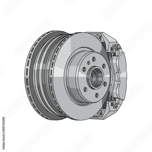 Automotive brake system with ventilated discs and caliper
