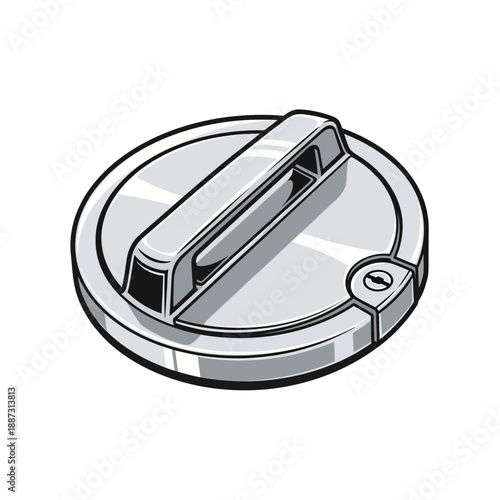 Metal fuel cap with handle and screw, isolated on white background