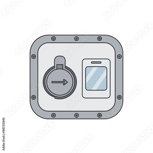 Modern turnstile and smartphone interface for access control and payment.