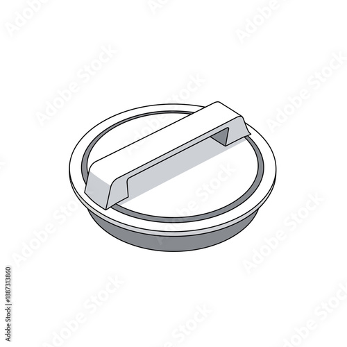 Round drain cover with handle, isometric view, white illustration