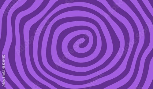 Swirl Spiral Purple Psychedelic Pattern. Groovy Halloween Retro Background. Abstract Vector Wavy Twirl Texture. Optical Illusion Hypno Spiral Bg.