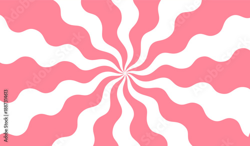 Candy Ice Cream Pink Background. Swirl Lollipop Pattern with Pink Vector Rays. Sweet Candy Radial Abstract Bg.
