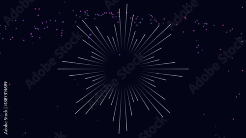 Abstract Starburst Moving Lines and Particles on Dark Blue Background