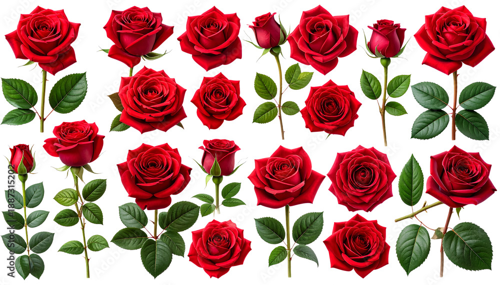 Fototapeta premium Premium Red Rose Botanical Elements Set Commercial Stock