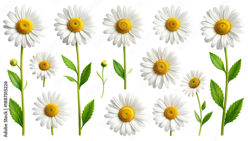 Fototapeta premium Daisy Flower Botanical Elements Set Isolated Stock