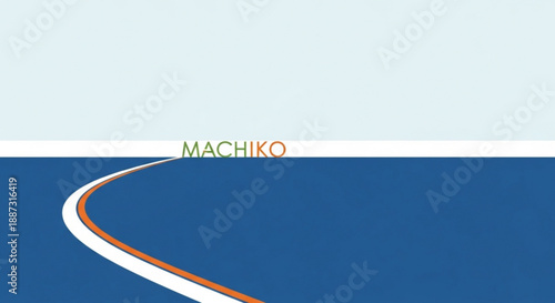 A curving line with the word MACHIKO superimposed on a blue and white background.