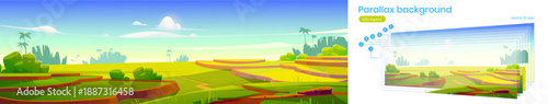 Parallax Rice Field Terraces Landscape Background