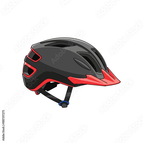 Black and Red Cycling Helmet Isolated on White Background