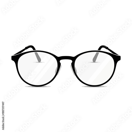 Round Black Eyeglasses, Clear Lenses, Isolated on White Background