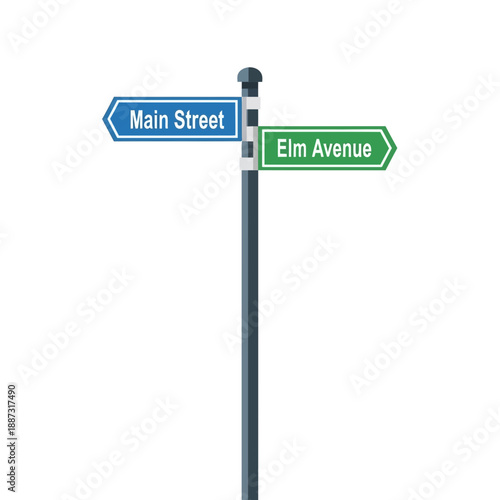 Street Signpost for Main Street and Elm Avenue