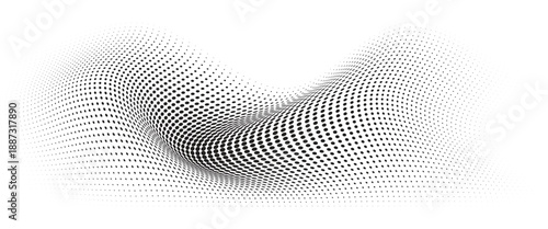 Flowing Wave Dot Halftone Pattern: Curve Gradient Shape on Transparent Background. Suitable for AI, Tech, Network, Digital, Science, and Technology Themes.