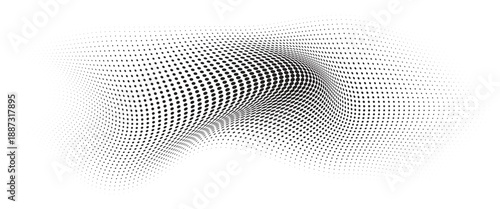 Flowing Wave Dot Halftone Pattern: Curve Gradient Shape on Transparent Background. Suitable for AI, Tech, Network, Digital, Science, and Technology Themes.