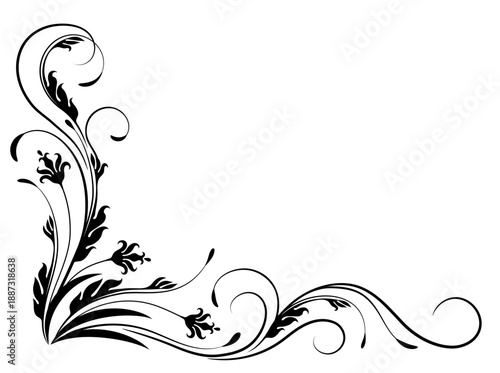 Corner ornament with  flowers and leaves. Graceful decorative element for decor and text greeting or invitation card design.