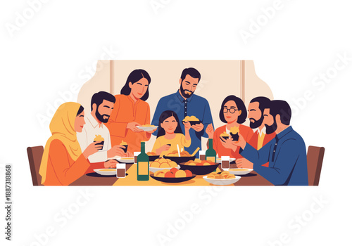 Fotografia A warm illustration of a family enjoying a meal together