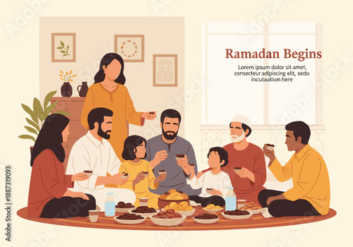 A warm illustration of a family enjoying a meal together. Ideal for representing togetherness, community, and festive occasions in content.