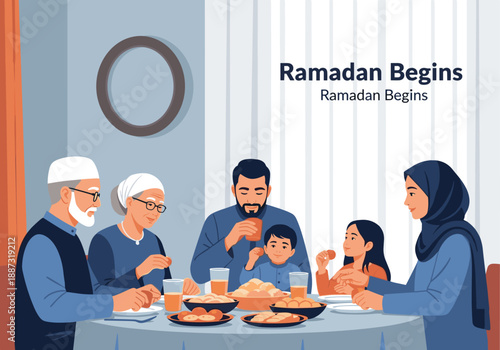 A warm illustration depicting a family enjoying a meal together. Perfect for themes of togetherness, community, and intergenerational connection, idea