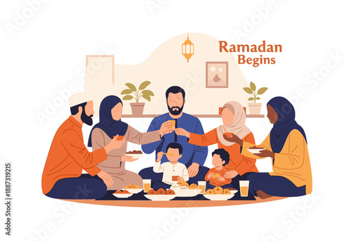 Warm illustration of a family sharing a meal, suggesting connection and peaceful togetherness. Ideal for content related to family, lifestyle, or cult