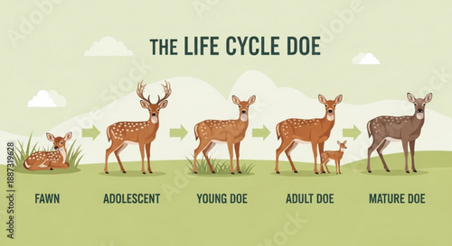 Deer life cycle stages illustration doe fawn growth