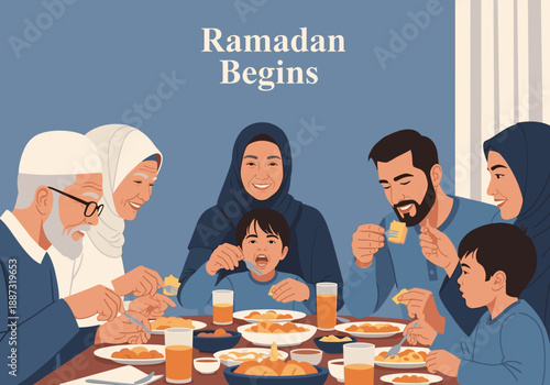 This heartwarming illustration shows a multi-generational family sharing a meal, conveying themes of unity, tradition, and connection. Perfect for dep