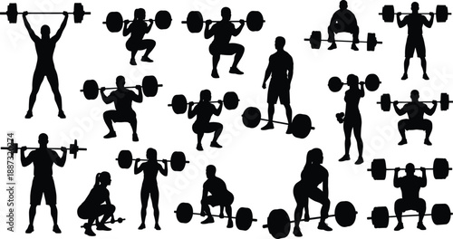 American football player silhouettes in diverse action poses highlighting strength, teamwork, competition, athletic training, sports energy and physical performance illustrations