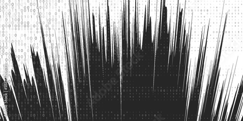 Abstract binary code wave of ones and zeros. Vector graphic pattern with digital stream