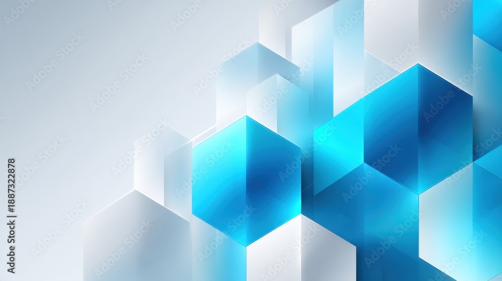 Obraz premium Abstract geometric background with blue and white hexagon shapes creating a modern digital design, suitable for technology and corporate themes.