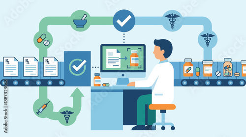 Pharmacist efficiently managing medication production workflow