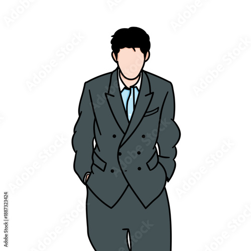 Vector illustration Korean K-pop idol. A male K-pop idol is walking while wearing a gray suit to perform at an event.