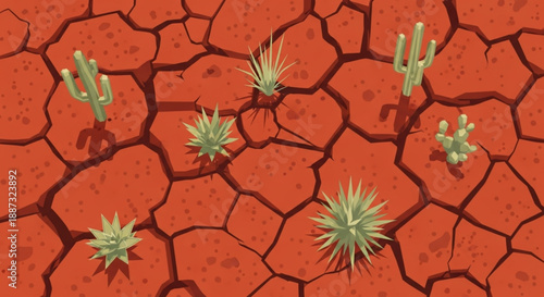 Desert landscape with cacti and dry cracked earth arid environment drought conditions barren land desert plants dry terrain climate change